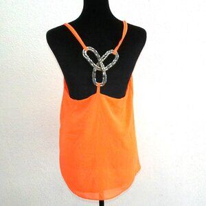 A.N.S. Orange Camisole top, with silvertone braided chain on back